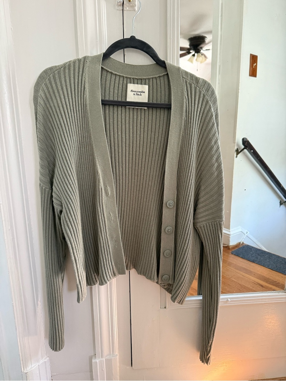 Abercrombie & Fitch Ribbed Sage Green Button-Up Cardigan
